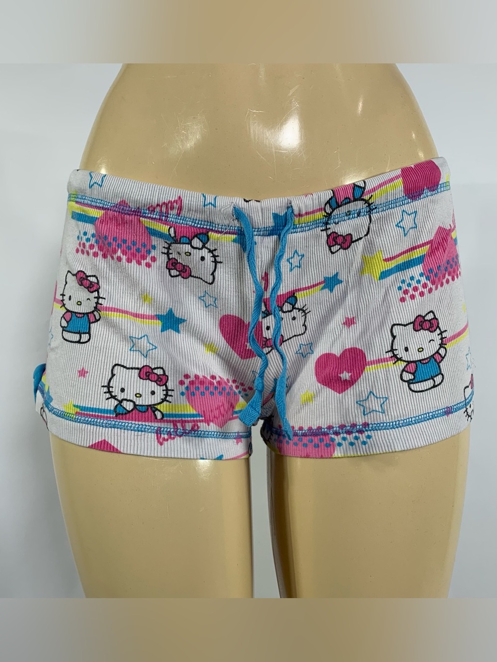 Hello Kitty Sanrio 2009 Ribbed Sleep Shorts Rainbow Heart Kawaii Lounge M - Picture 6 of 12